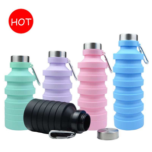 Bouteille d'eau de sport pliable en silicone | Bouteille de gym pliable OEM personnalis&eacute;e, certifi&eacute;e FDA et LFGB