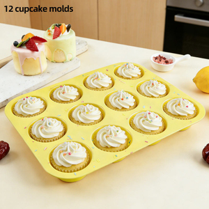 12-Tassen-Silikon-Muffinform und Cupcake-Backblech – antihaftbeschichtet, BPA-frei, -60 &deg;C bis 220 &deg;C, einfache Entnahme f&uuml;r Ofen und Mikrowelle | OEM-kundenspezifische Farbe und Logo