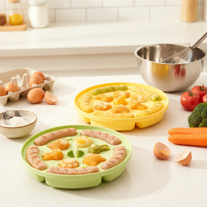 2-in-1-Dampfgarerform aus Silikon f&uuml;r Babynahrung – runde niedliche tierische Dampfkuchen- und Wurstform mit L&uuml;ftungsl&ouml;chern und hitzebest&auml;ndigem Griff | Benutzerdefiniertes OEM-Logo