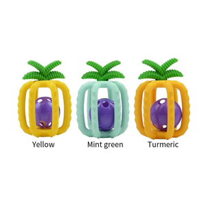 Anneau de dentition en silicone ananas — Anneau de dentition aux fruits tropicaux &agrave; cage ouverte avec cloche roulante