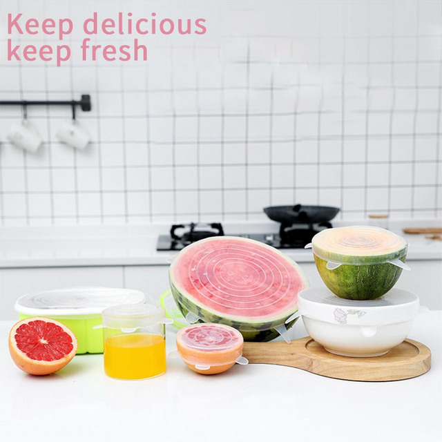 Paquete de 6 tapas el&aacute;sticas de silicona sin BPA – Juego de cubiertas reutilizables para alimentos para tazones, tarros y frutas, de -40 &deg;C a +230 &deg;C | OEM personalizado