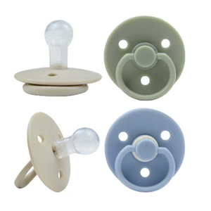 Runder Schnuller – modulares System mit 3 Saugern (rund/erdbeerfarben/spiralf&ouml;rmig), PP-Shield-Hybrid, 6 zweifarbige Kombinationen | EN 1400- und CPC-zertifizierter OEM-Hersteller