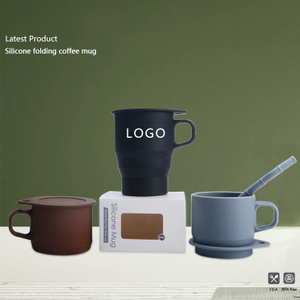 Tasse &agrave; caf&eacute; pliable en silicone avec couvercle et paille – Tasse de voyage pliable sans BPA de 350 ml pour le bureau, le camping et l'ext&eacute;rieur | Logo personnalis&eacute; OEM
